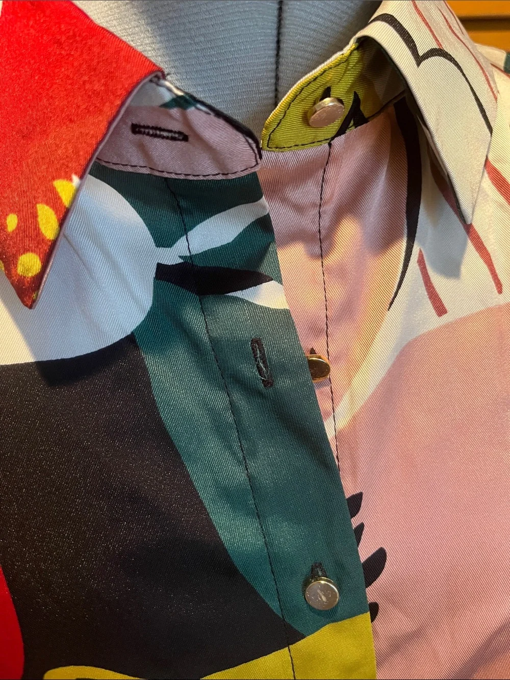 NWT Abstract Floral Multicolor Maxi Shirt Dress with Belt - Picture 8 of 10